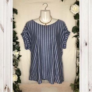 🟢W5 Blue White Stripe Short Sleeve Shirt Top🟢